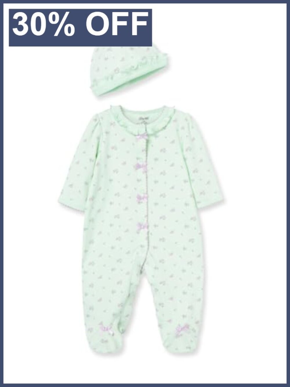 Baby Girls 100% Cotton Footie and Cap Set Preemie to 12 Months